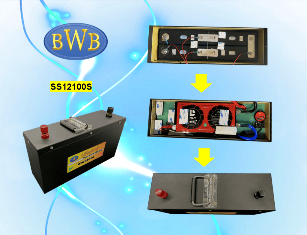 Big Wei Slimline Lithuim Battery 12V 100Ah Top and Inside View