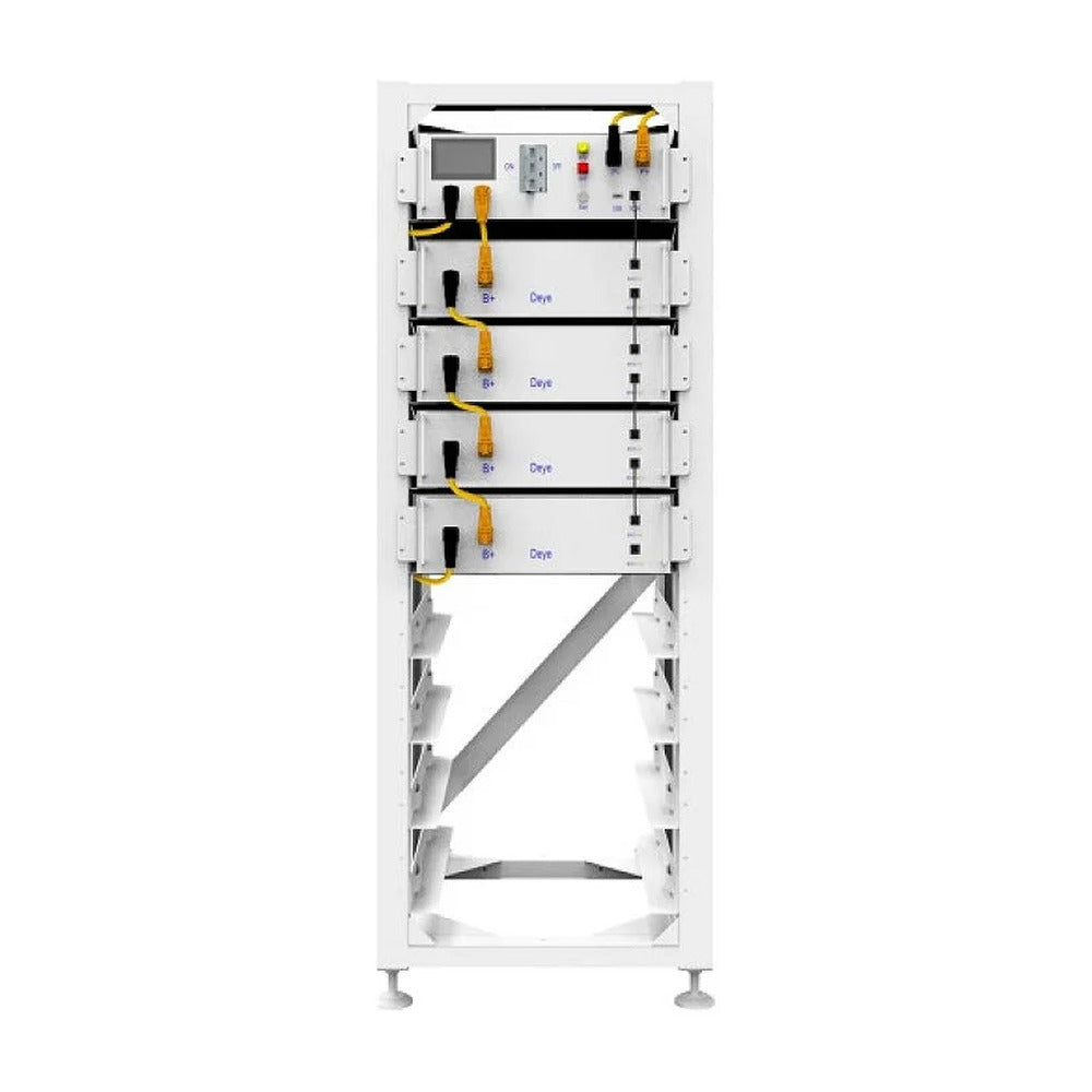Deye BOS-G20 battery rack, front view with four stacked battery modules and the control unit on top