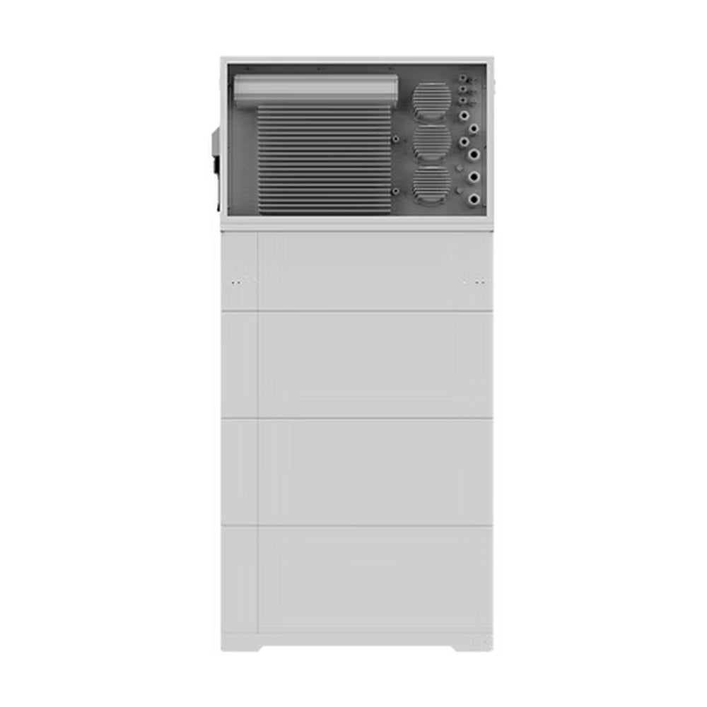 Deye AI-W5.1 All-in-One energy storage system, back view showing cooling fins and cable ports on top of stacked unit
