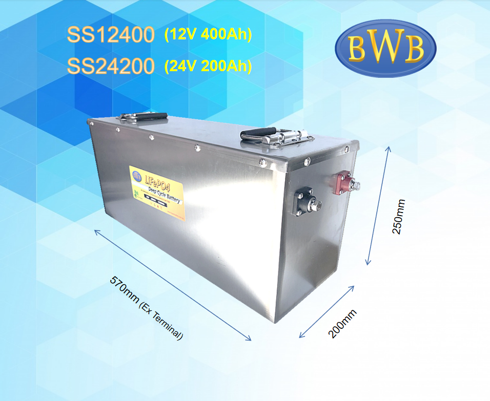 Big Wei 24V 200Ah LiFePO4 Battery Aus made, 4x4, boat, Bluetooth Stainless Steel case  - SS24200