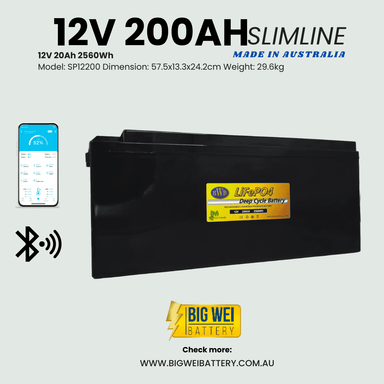 Big Wei Slimline Lithuim Battery 12V 200Ah Front View BT