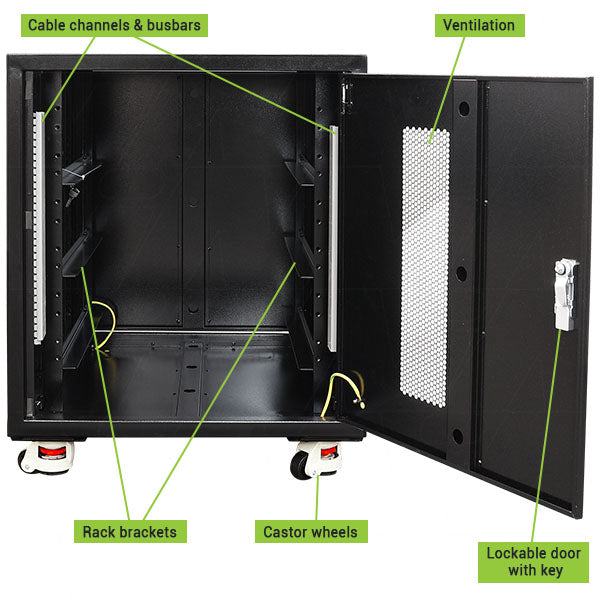 Enepower Black Indoor 3 Shelf Battery Cabinet Front With Labels
