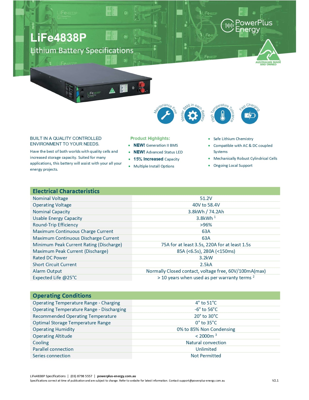 PowerPlus Energy 48VDC 3.8kWh Server Rack Battery LiFe4838P. CEC Approved