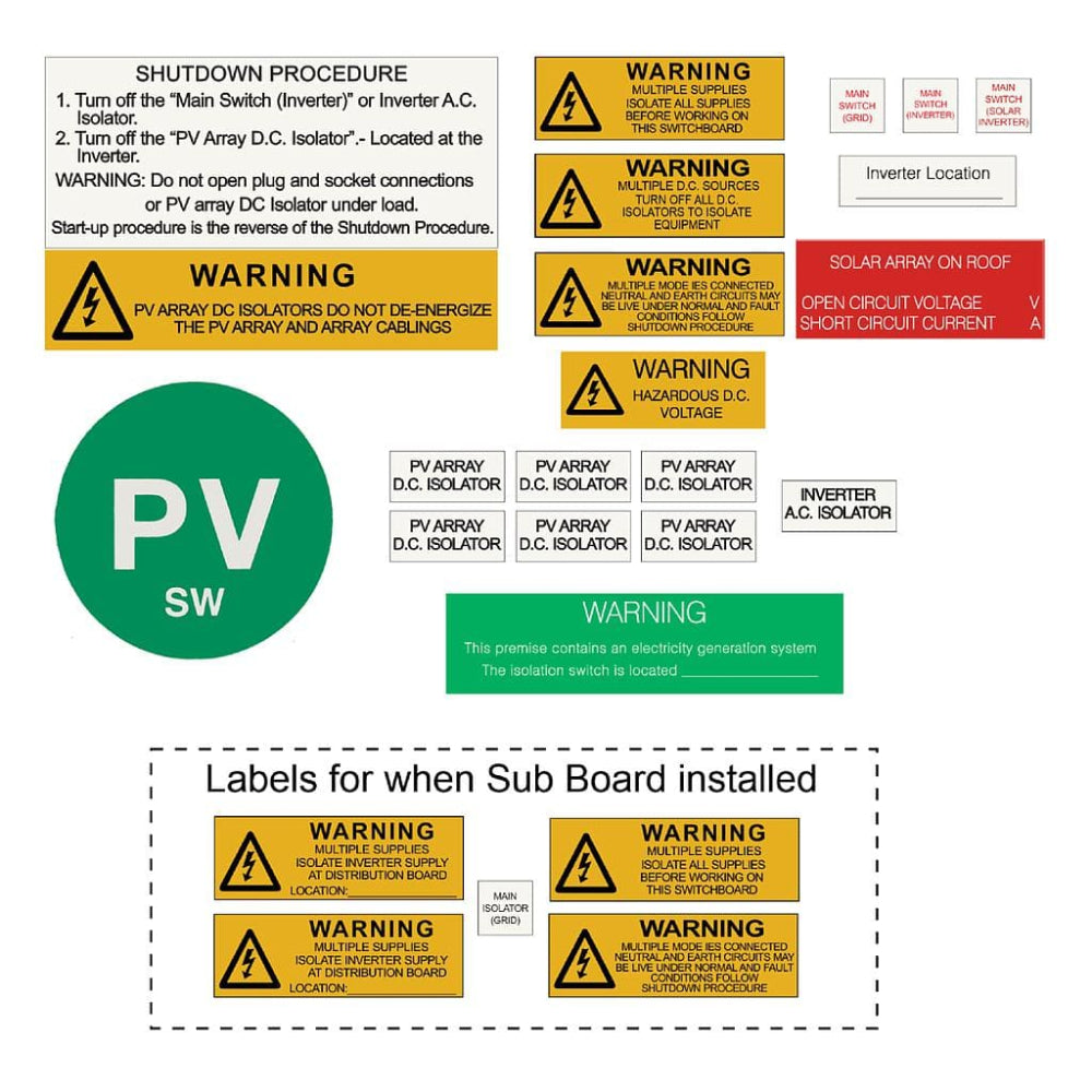 National Grid Connect PV Label Kit - DV Isolator