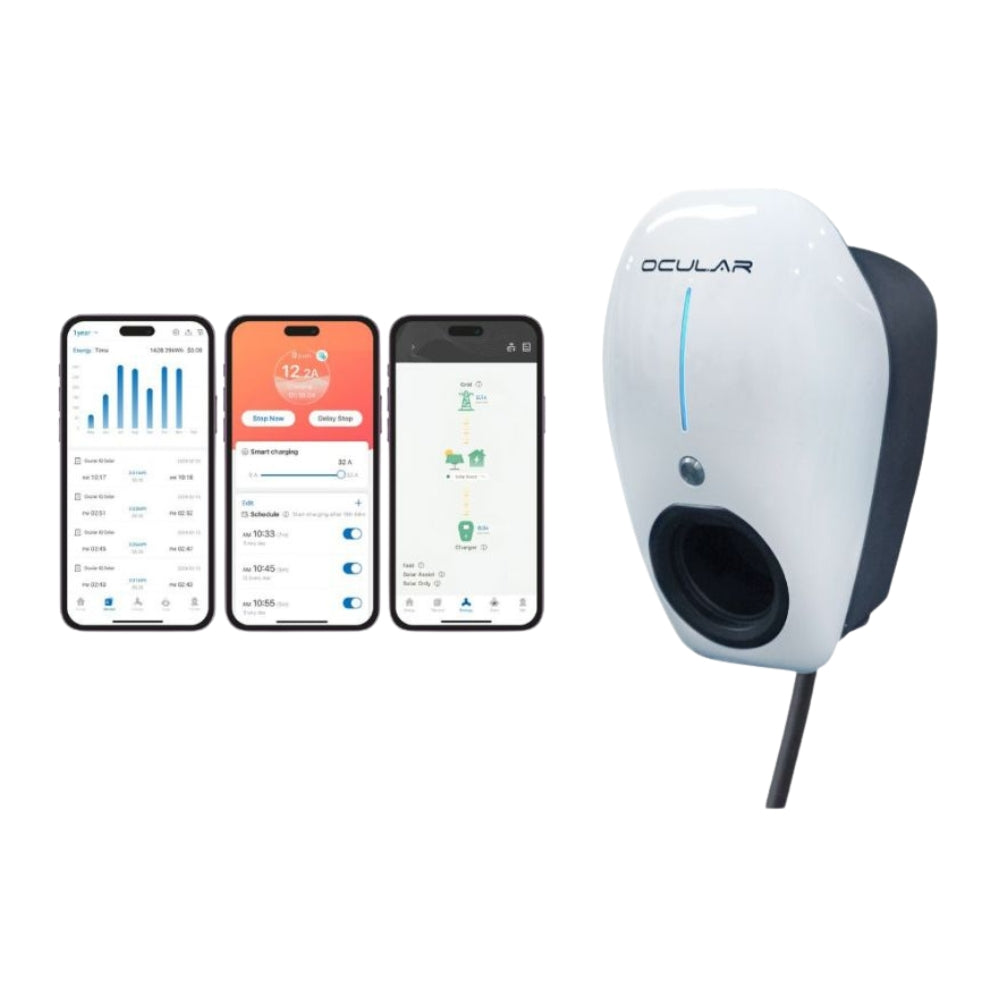 Ocular IQ Home Solar 7-22kW AC EV Charger with Cable White App Shown