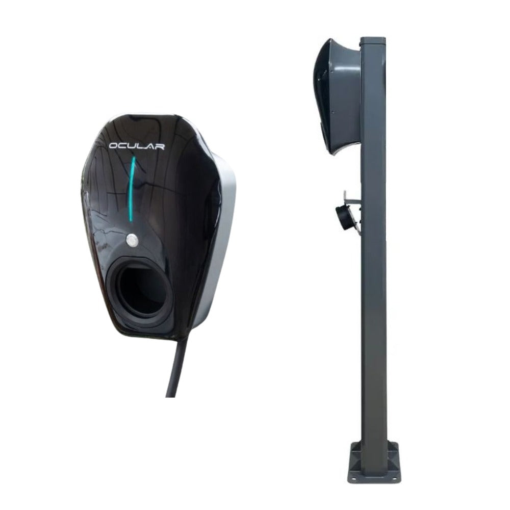 Ocular IQ Home Solar Black AC EV Charger with Ocular IQ EV Station Stand