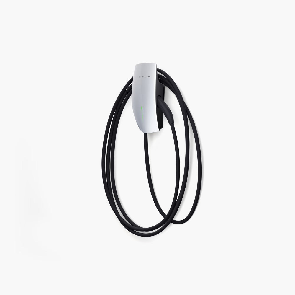 Tesla EV Charger Gen 3 Front Angled View With Cables